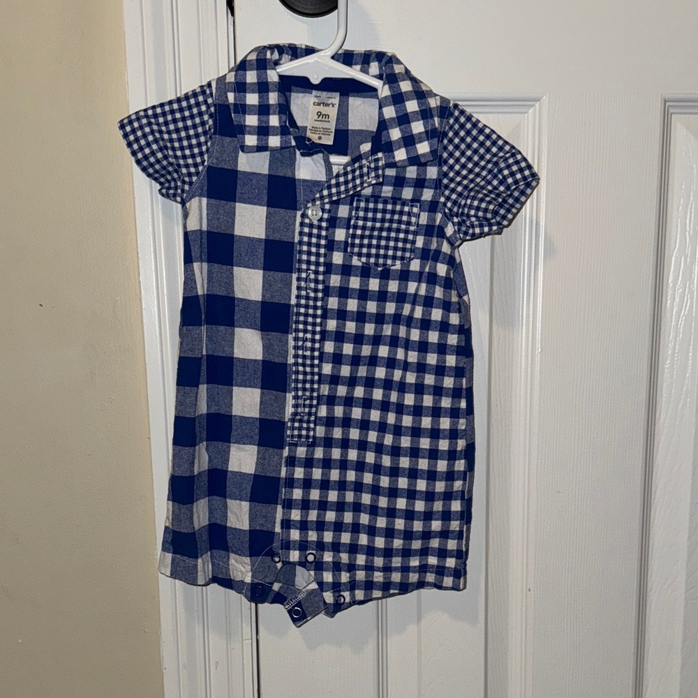 Carter's Blue and White Checkered Button Down Shirt